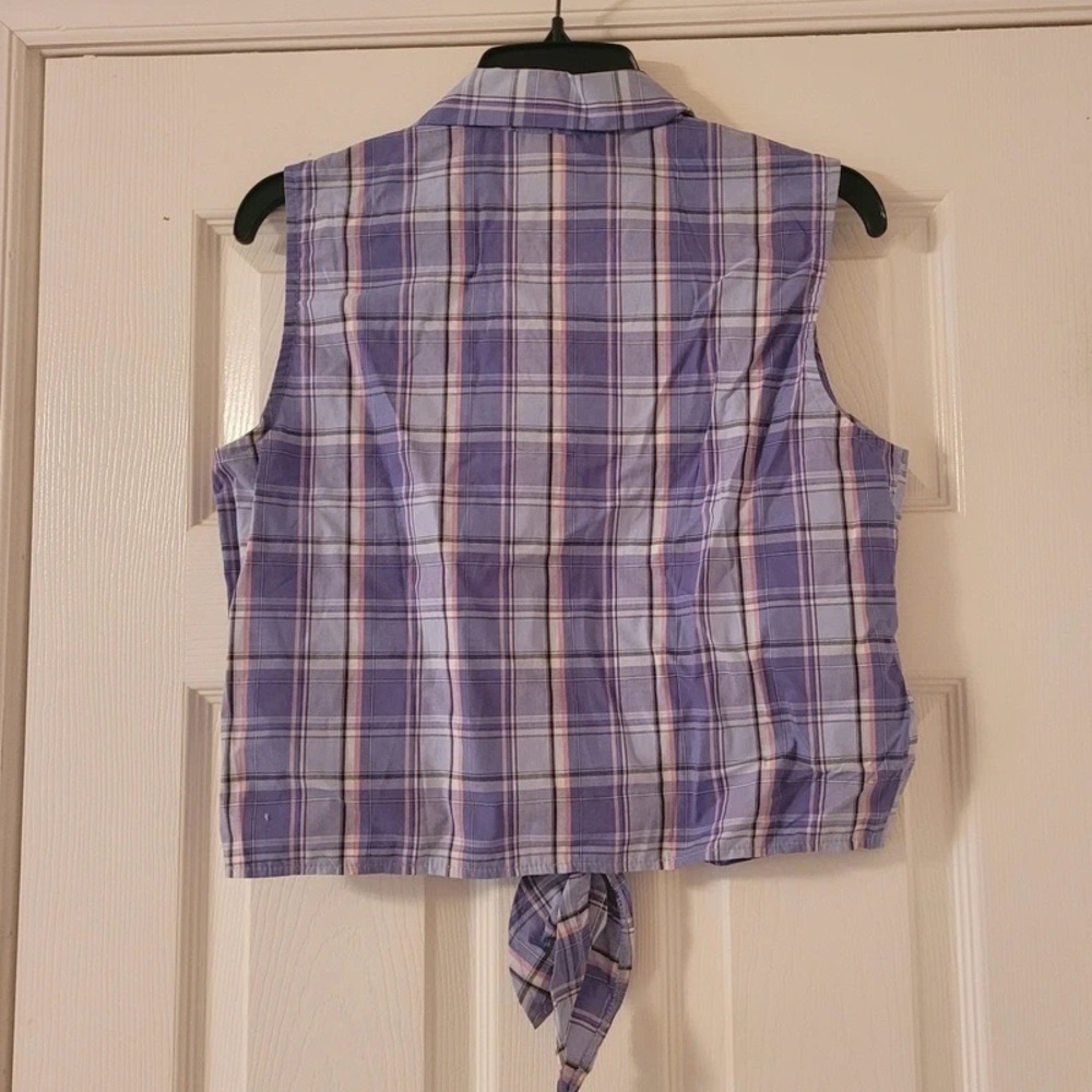 Tailor B. Moss Lavender Plaid Tie-Front Sleeveless Top - Picture 3 of 5